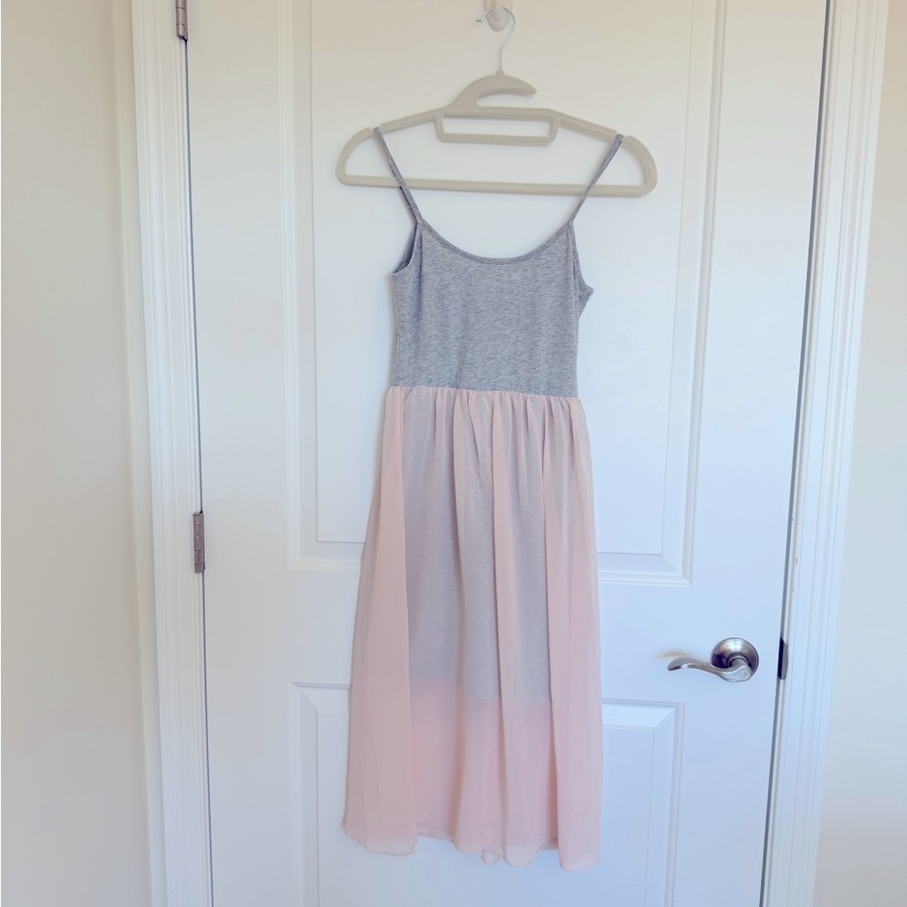 Blush pink and grey midi dress